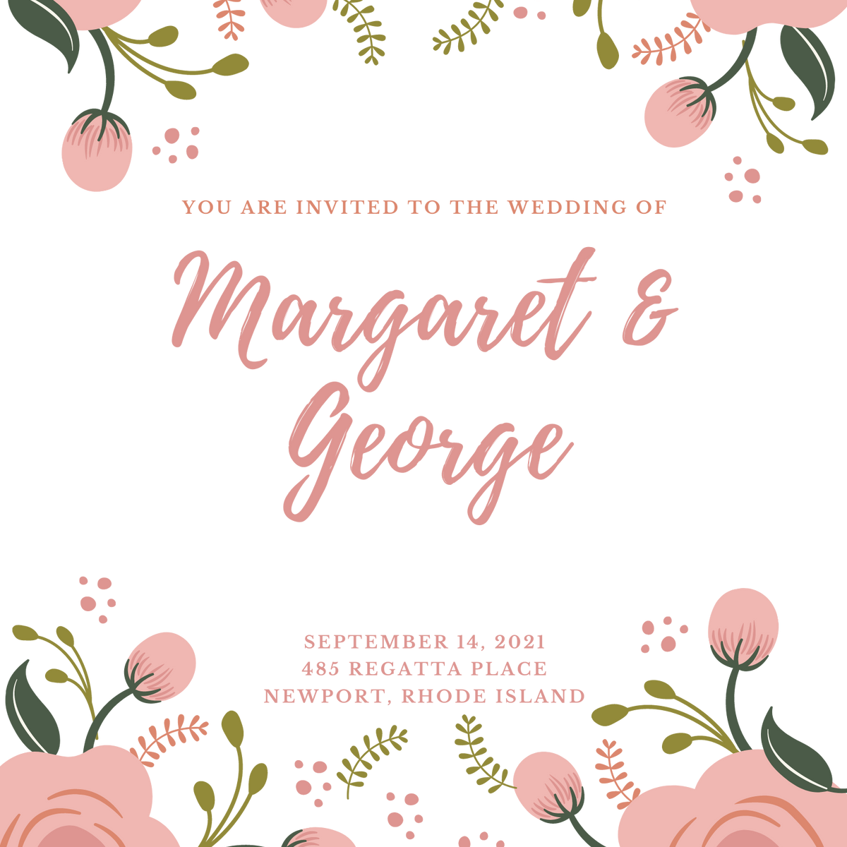 Teal and Orange Floral Line Art Wedding Invitation (5.512 x 7 in).png